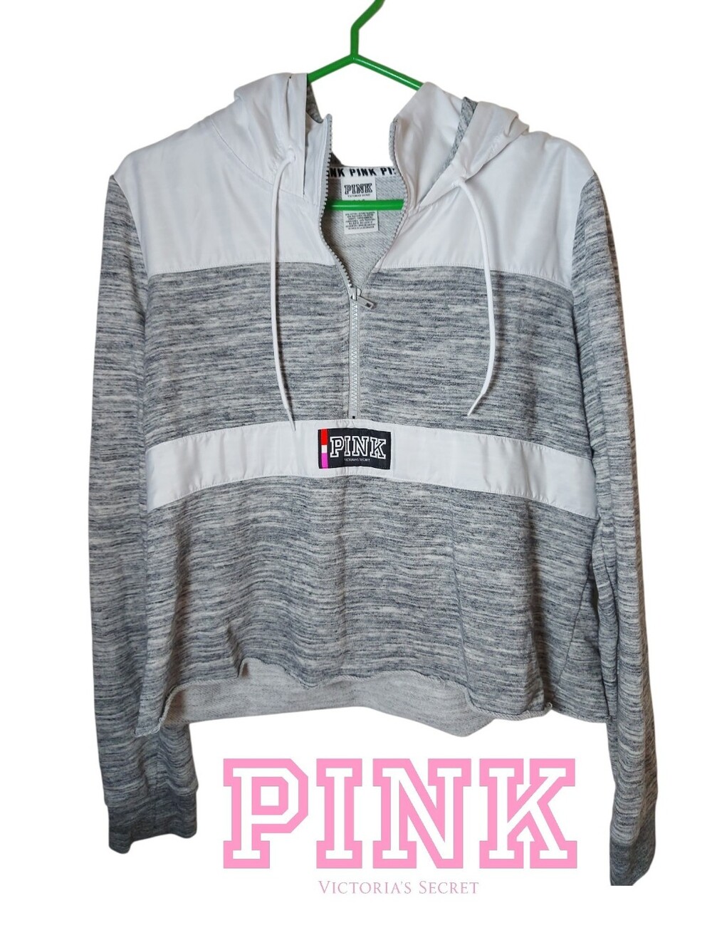 PINK Victorias Secret Grey & White Pullover Sweater With Hood
